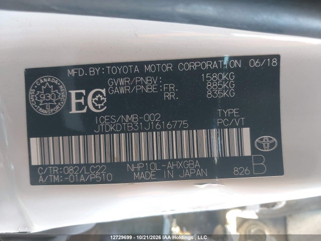 JTDKDTB31J1616775 Toyota Prius C Technology