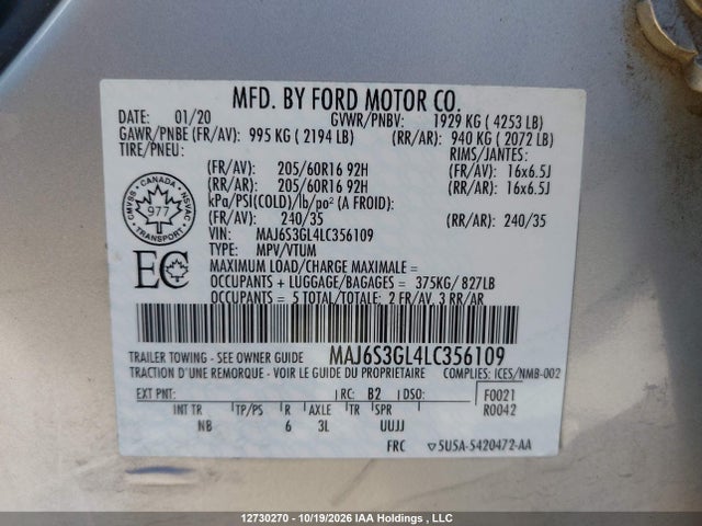 MAJ6S3GL4LC356109 Ford Ecosport Se