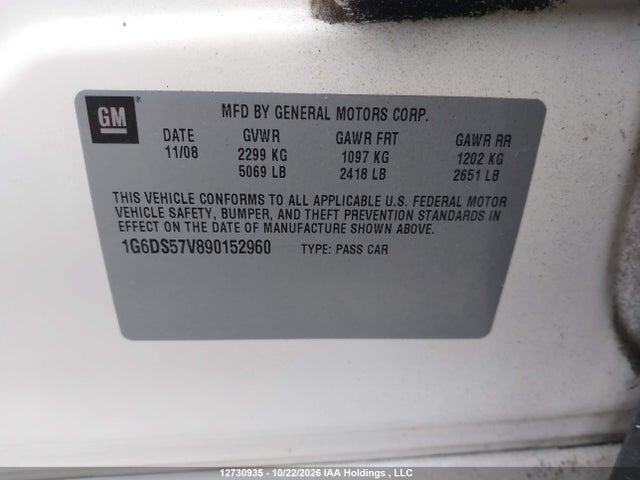 12730935 :رقم المزاد ، 1G6DS57V890152960 vin ، 2009 Cadillac Cts Standard مزاد بيع