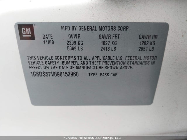 12730935 :رقم المزاد ، 1G6DS57V890152960 vin ، 2009 Cadillac Cts Standard مزاد بيع