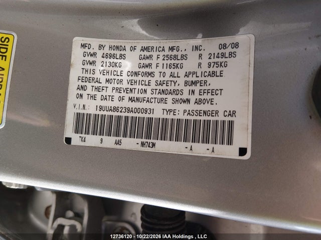 Продаж на аукціоні авто 2009 Acura Tl, vin: 19UUA86239A000931, номер лоту: 12736120