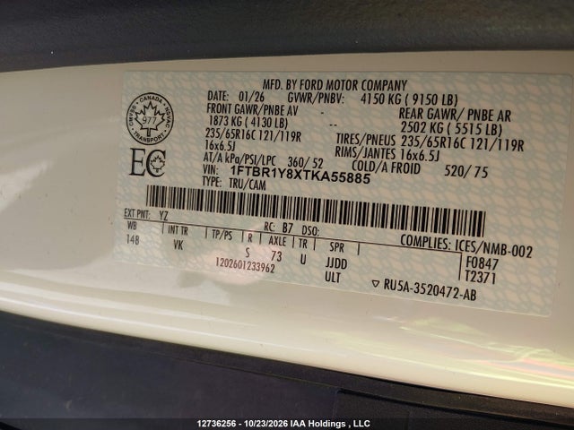 12736256 :رقم المزاد ، 1FTBR1Y8XTKA55885 vin ، 2026 Ford Transit T-250 مزاد بيع