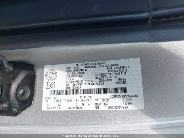 Ford F-150 Xlt 2015 1FTMF1C87FKD73704 Image 9