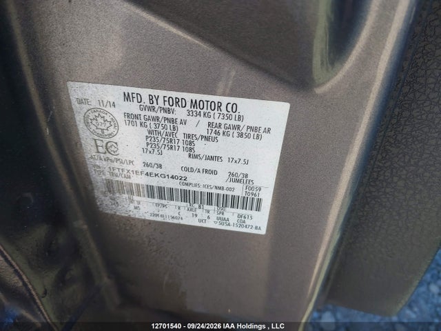 Ford F-150 Xlt 2014 1FTFX1EF4EKG14022 Image 9