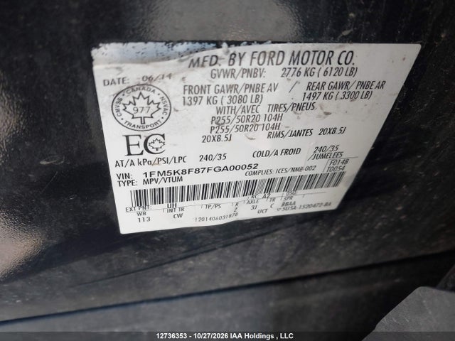 Ford Explorer Limited 2015 1FM5K8F87FGA00052 Image 19