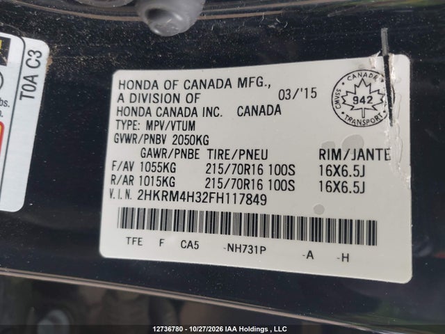 Honda CR-V LX 2015 2HKRM4H32FH117849 Image 9