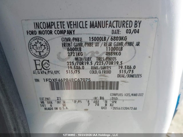 Aukcja sprzedaży 2004 Ford F-450 Xl/xlt, vin: 1FDXF46P84EC67075, numer aukcji: 12736993