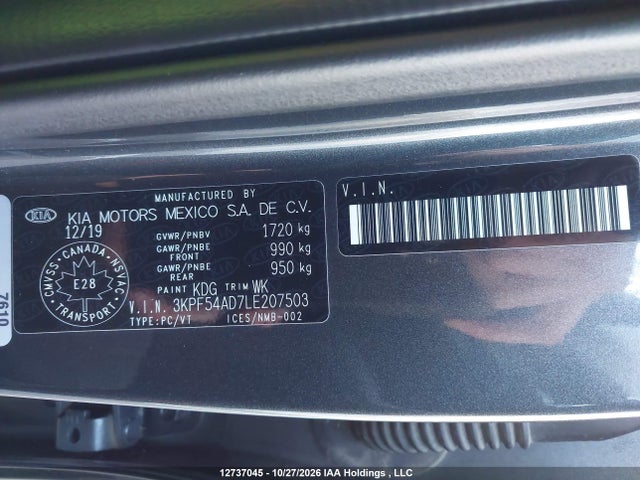 Auction sale of the 2020 Kia Forte Ex/ex Limited/ex Premium/ex+, vin: 3KPF54AD7LE207503, lot number: 12737045