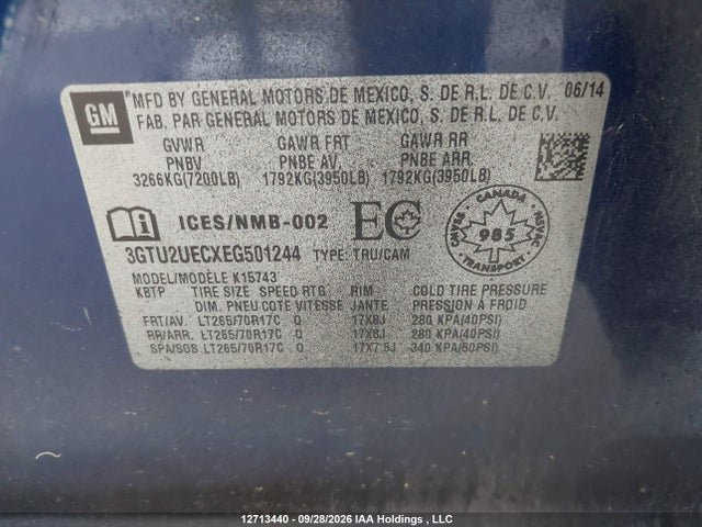 Продажа на аукционе авто 2014 Gmc Sierra 1500 Sle, vin: 3GTU2UECXEG501244, номер лота: 12713440