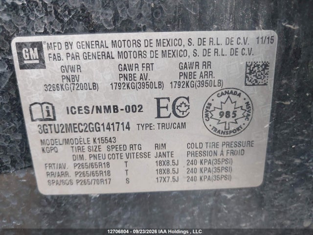 GMC Sierra 1500 Sle 2016 3GTU2MEC2GG141714 Image 9