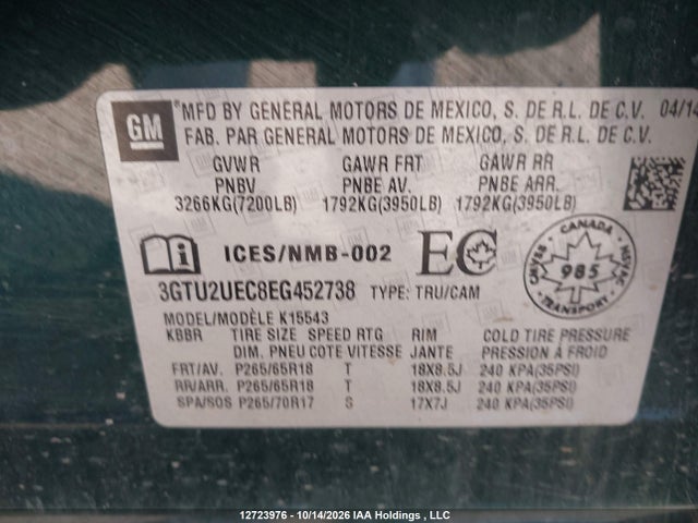 GMC Sierra 1500 Sle 2014 3GTU2UEC8EG452738 Image 9