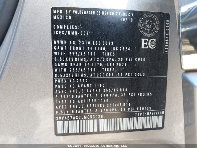 Volkswagen Tiguan Highline 2020 3VV4B7AX2LM053026 Image 19