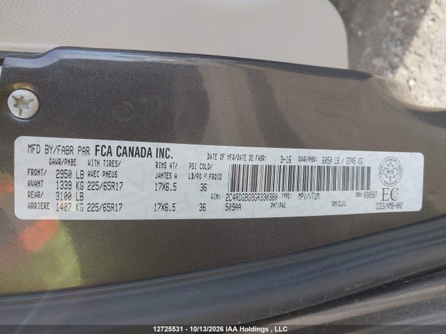 12725531 :رقم المزاد ، 2C4RDGBG9GR330380 vin ، 2016 Dodge Grand Caravan Se/sxt مزاد بيع