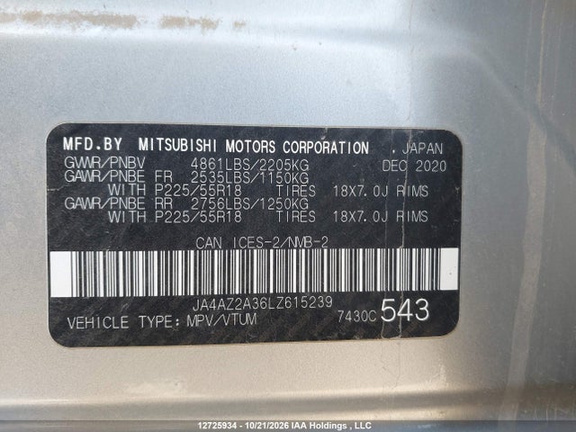 Mitsubishi Outlander Es/ex/ex-l 2020 JA4AZ2A36LZ615239 Image 9