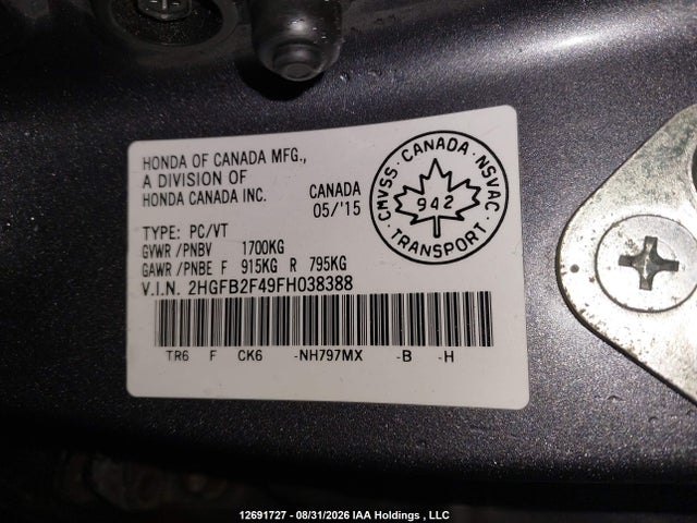 Honda Civic Lx 2015 2HGFB2F49FH038388 Image 18