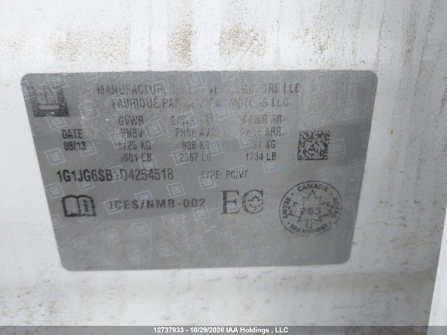 Aukcja sprzedaży 2013 Chevrolet Sonic Rs Auto, vin: 1G1JG6SB1D4254518, numer aukcji: 12737933