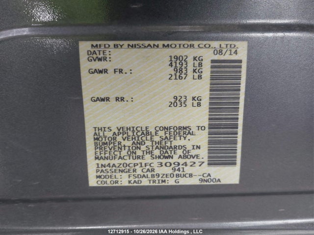 1N4AZ0CP1FC309427 Nissan LEAF S