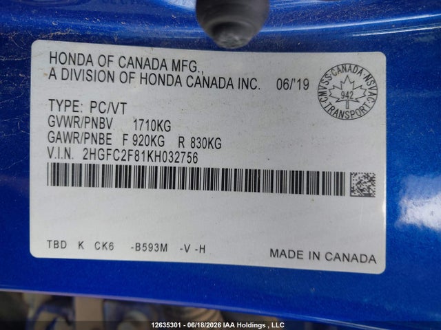 Honda Civic Sport 2019 2HGFC2F81KH032756 Image 9