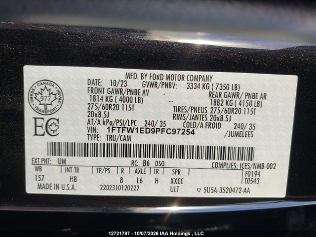 Ford F-150 Lariat 2023 1FTFW1ED9PFC97254 Image 19