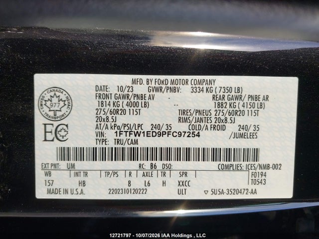 Ford F-150 Lariat 2023 1FTFW1ED9PFC97254 Image 9