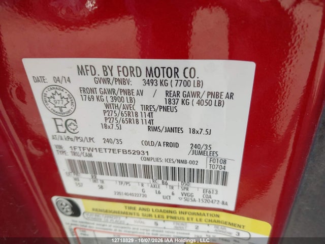 Ford F-150 Fx4 2014 1FTFW1ET7EFB52931 Image 9