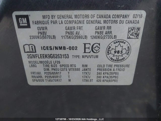 Chevrolet EQUINOX LS 2016 2GNFLEEK9G6263153 Image 9