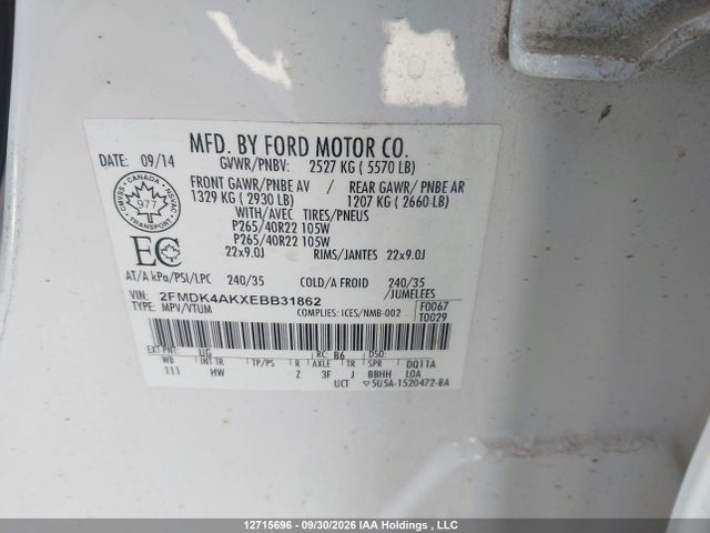 Ford EDGE SPORT 2014 2FMDK4AKXEBB31862 Image 22