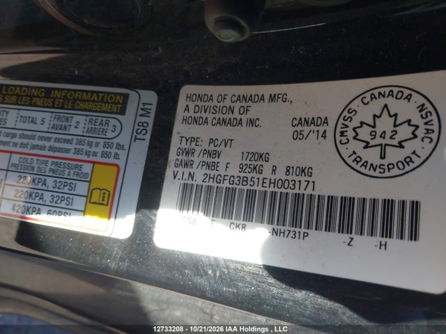 Honda CIVIC EX 2014 2HGFG3B51EH003171 Image 9