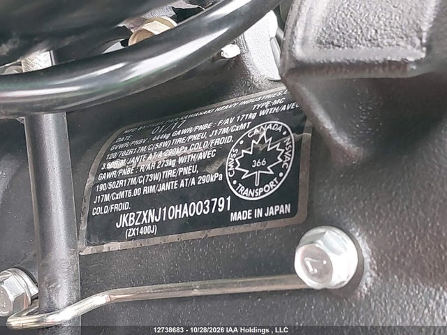 Aukcja sprzedaży 2017 Kawasaki Zx1400 J, vin: JKBZXNJ10HA003791, numer aukcji: 12738683