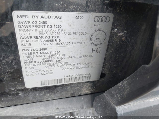 Auction sale of the 2023 Audi Q5 Komfort 45, vin: WA1AAAFYXP2033097, lot number: 12739475