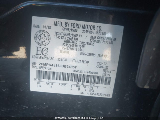 Ford EDGE SEL 2018 2FMPK4J86JBB34057 Image 19