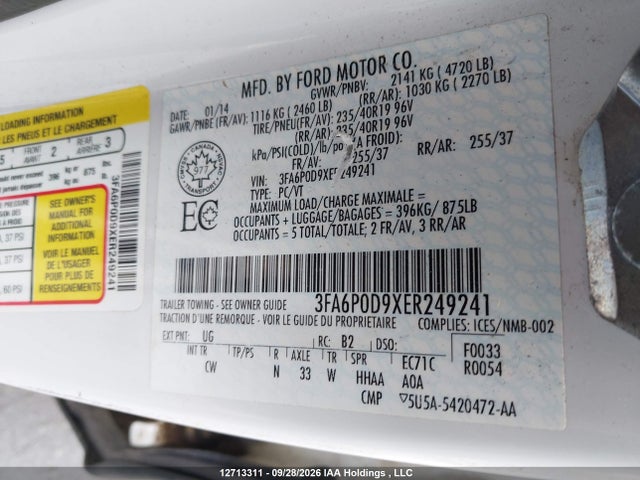 Ford Fusion Titanium 2014 3FA6P0D9XER249241 Image 9