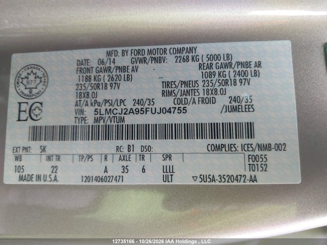 Lincoln MKC 2015 5LMCJ2A95FUJ04755 Image 19
