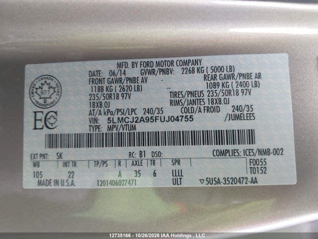 Lincoln MKC 2015 5LMCJ2A95FUJ04755 Image 9