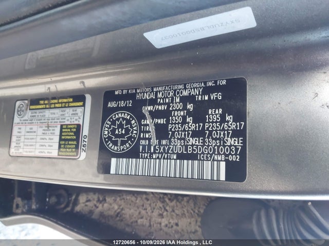 Продажа на аукционе авто 2013 Hyundai Santa Fe Sport 2.4 Premium, vin: 5XYZUDLB5DG010037, номер лота: 12720656