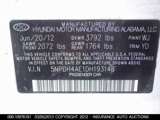 2013 HYUNDAI ELANTRA GLS 5NPDH4AE1DH193148