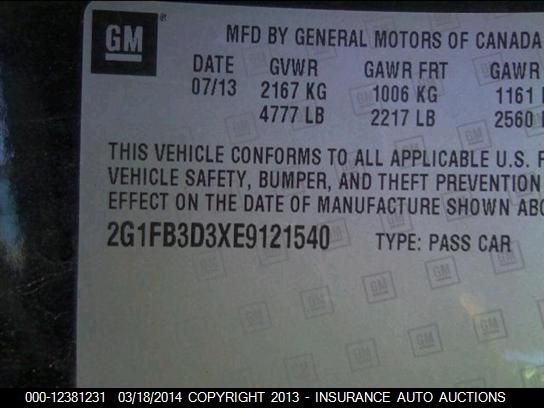 2014 CHEVROLET CAMARO LT 2G1FB3D3XE9121540