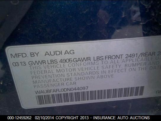 2013 AUDI A4 2.0T QUA PREMIUM WAUBFAFL0DN044097