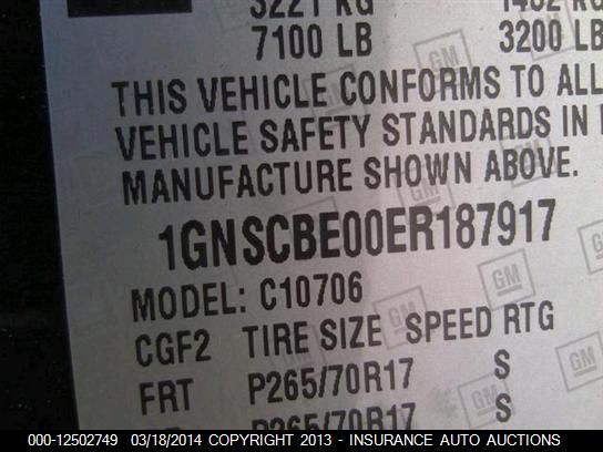 2014 CHEVROLET TAHOE C1500 TAHOE LT 1GNSCBE00ER187917