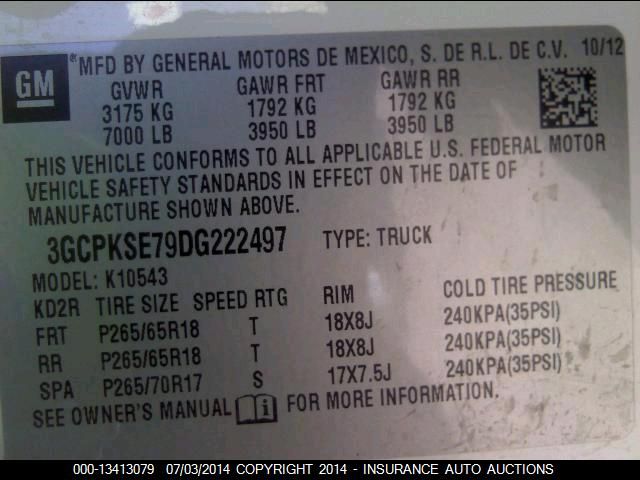 2013 CHEVROLET SILVERADO 1500 LT 3GCPKSE79DG222497