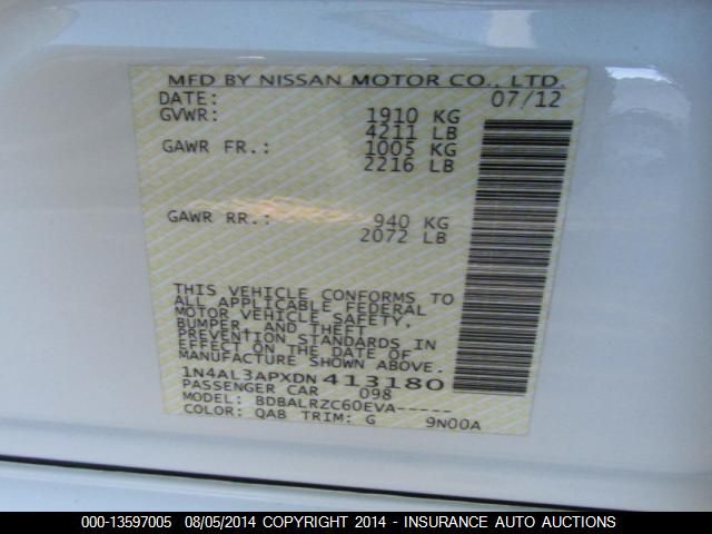 2013 NISSAN ALTIMA 2.5/S/SV/SL 1N4AL3APXDN413180