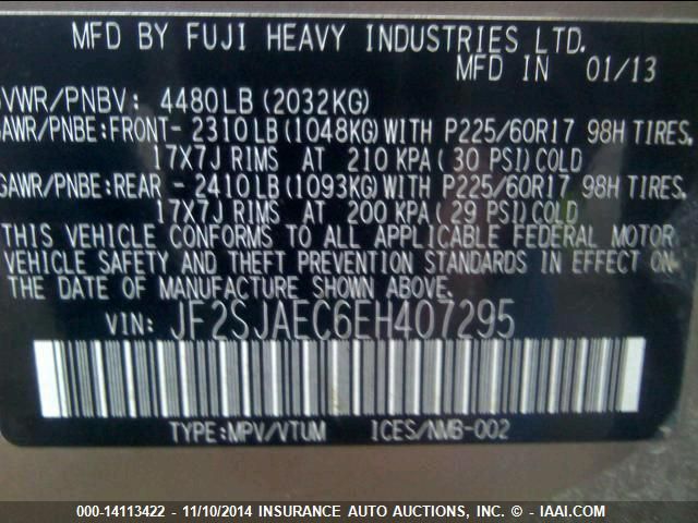 2014 SUBARU FORESTER 2.5I PREMIUM JF2SJAEC6EH407295
