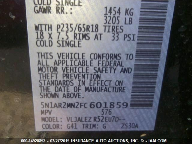 2015 NISSAN PATHFINDER SV 5N1AR2MN2FC601859
