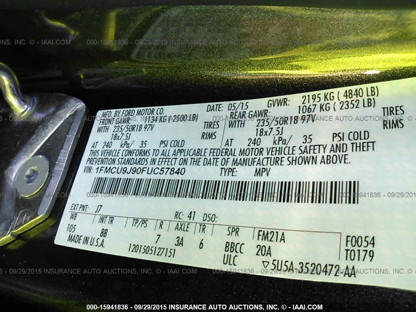2015 FORD ESCAPE TITANIUM 1FMCU9J90FUC57840