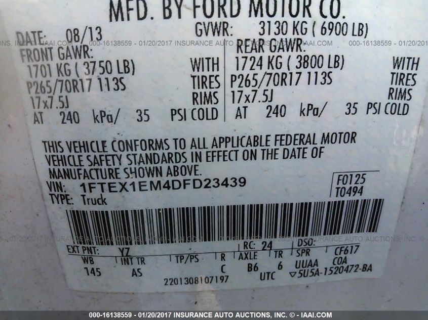 2013 FORD F-150 F150 1FTEX1EM4DFD23439