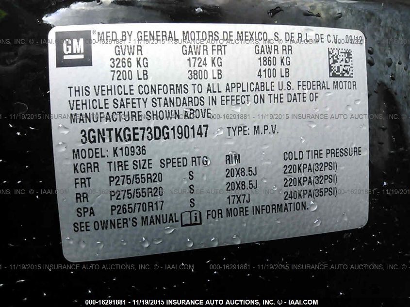 2013 CHEVROLET AVALANCHE LTZ 3GNTKGE73DG190147