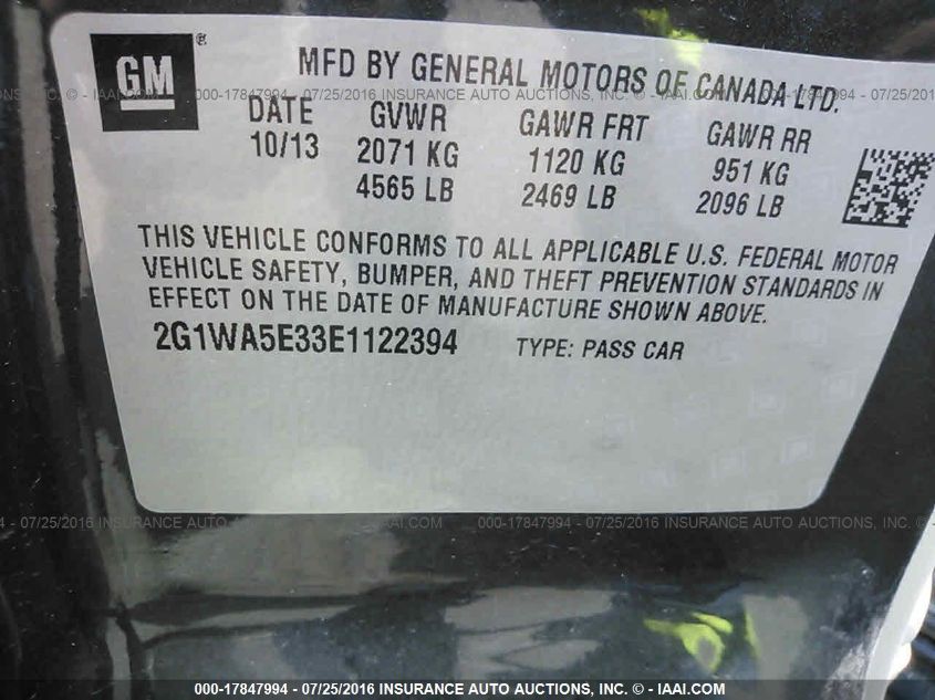 2014 CHEVROLET IMPALA LIMITED LS 2G1WA5E33E1122394