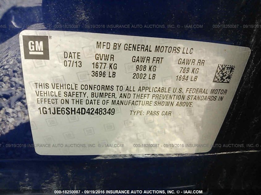 2013 CHEVROLET SONIC LTZ 1G1JE6SH4D4248349