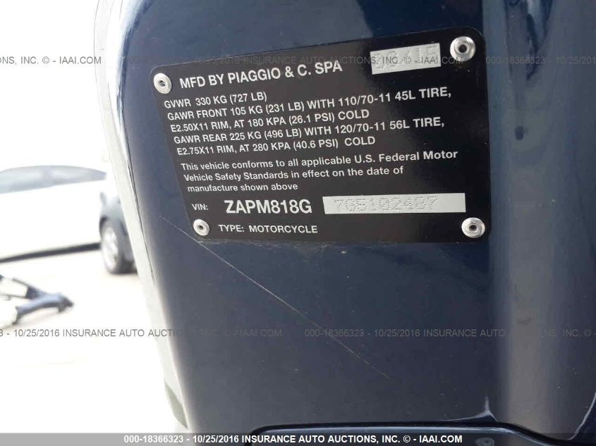 2016 VESPA SPRINT 150 3V ZAPM818G7G5102487