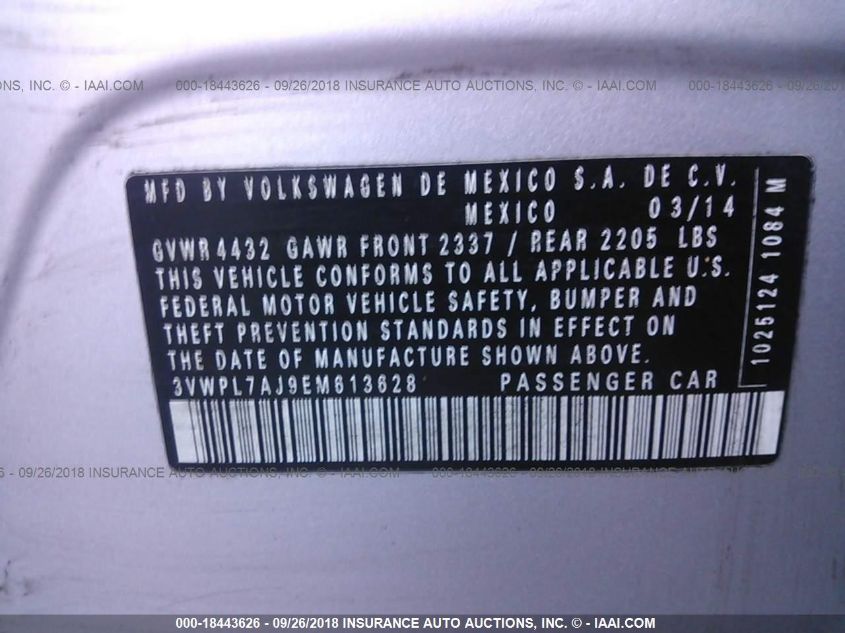 2014 VOLKSWAGEN JETTA TDI 3VWPL7AJ9EM613628